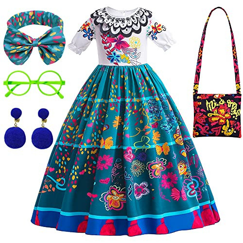 TOLOYE Encanto Dress for Girls,Mirabel Costume Isabella Princess Dress Up Clothes with Accessories for Birthday Party Cosplay | Amazon (US)