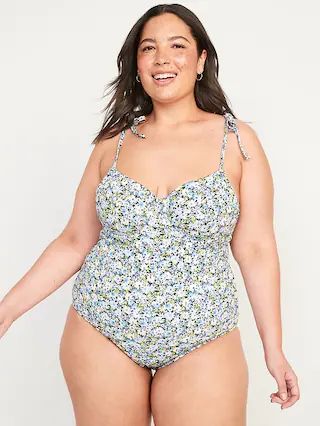 Tie-Shoulder Piqu&#xE9; Underwire One-Piece Swimsuit for Women | Old Navy (US)