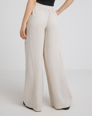 Stone Tie Waist Linen Wide Leg Trouser | Simply Be | Simply Be (UK)