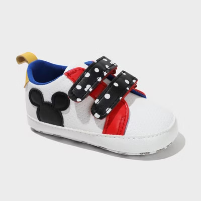 Baby Boys' Disney Mickey Crib Sneakers - White 0-3M: Hook & Loop, Soft Outsole, Round Toe | Target