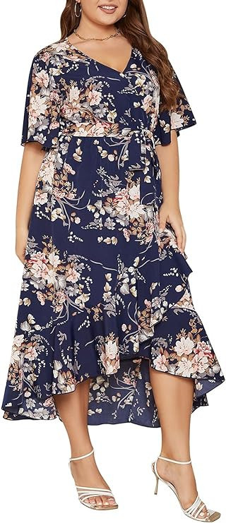 Keluummi Wedding Guest Dresses for Women, Summer Casual Boho Floral Maxi Wrap Dress, V Neck, Empi... | Amazon (US)