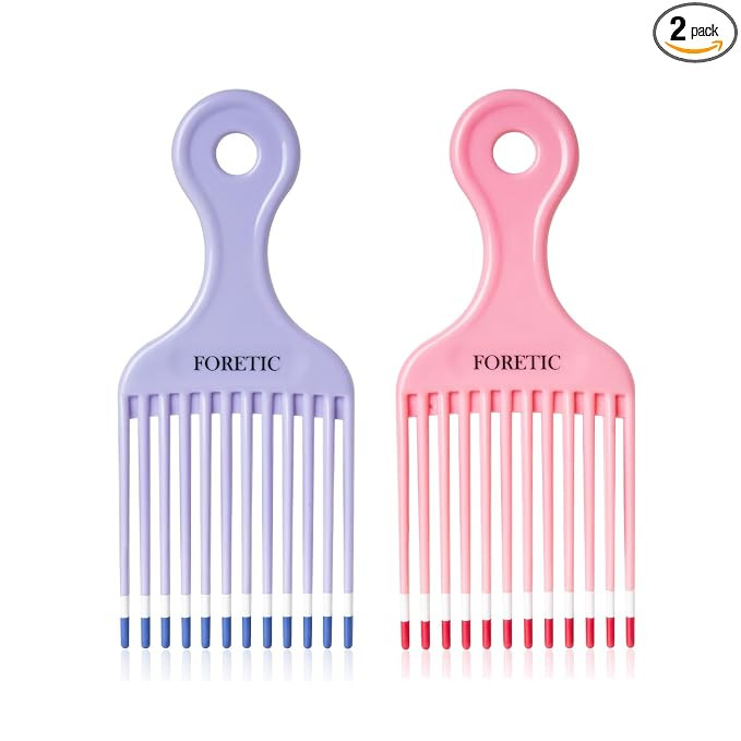 Smooth Hair Pick Comb for Curly, Thick, Medium to Long Hair, Facial Hair（Pink, Purple） | Amazon (US)