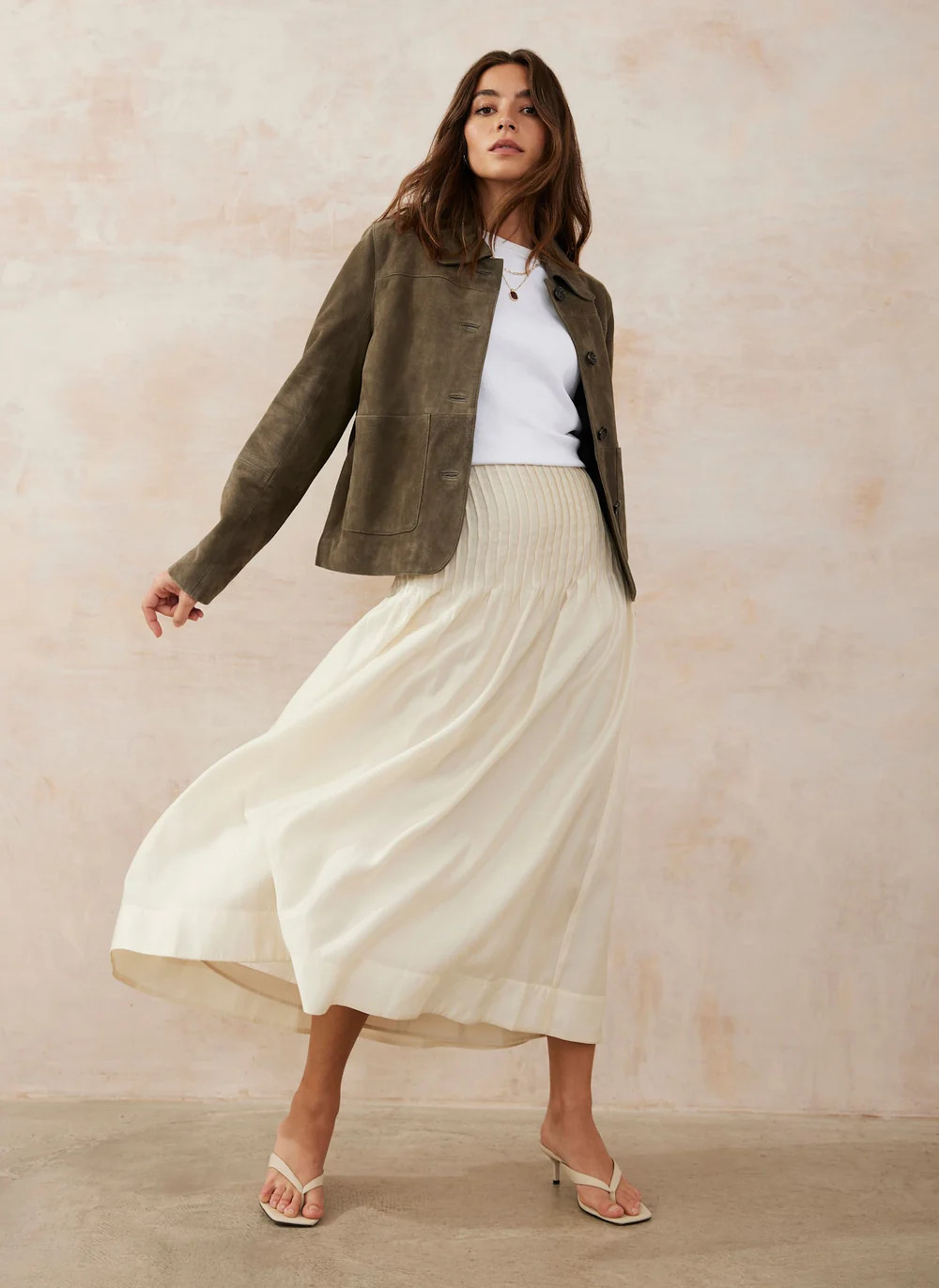 Cream Pintuck Maxi Skirt | Mint Velvet