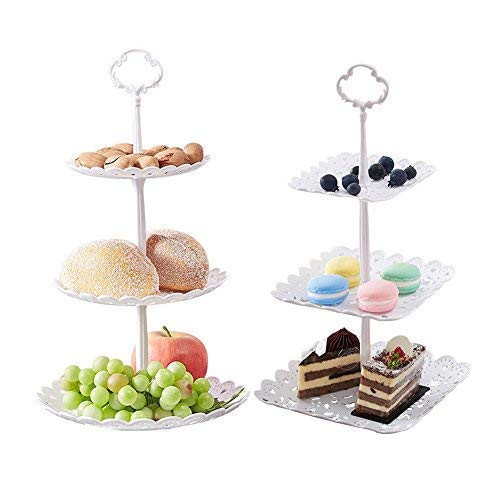 2 Set of 3-Tier Plastic Cupcake Stand Dessert Plates Mini Cakes Fruit Candy Display Tower White for  | Amazon (US)