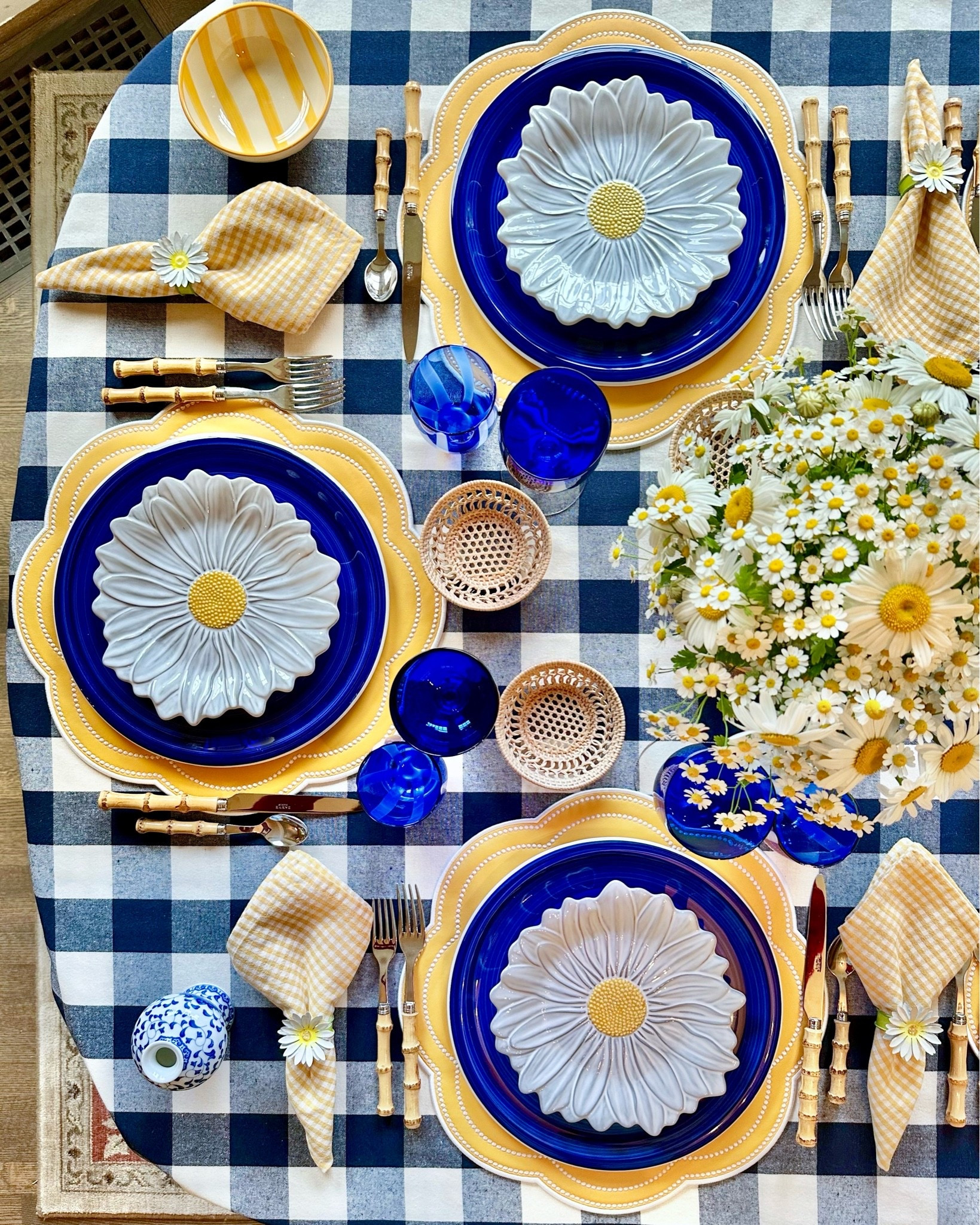 Summer table featuring embroidered placemats Bordallo Pinheiro Daisy plates Zafferano America rechargeable lights and lamp shades

#LTKSeasonal #LTKHome #LTKdayinmylife