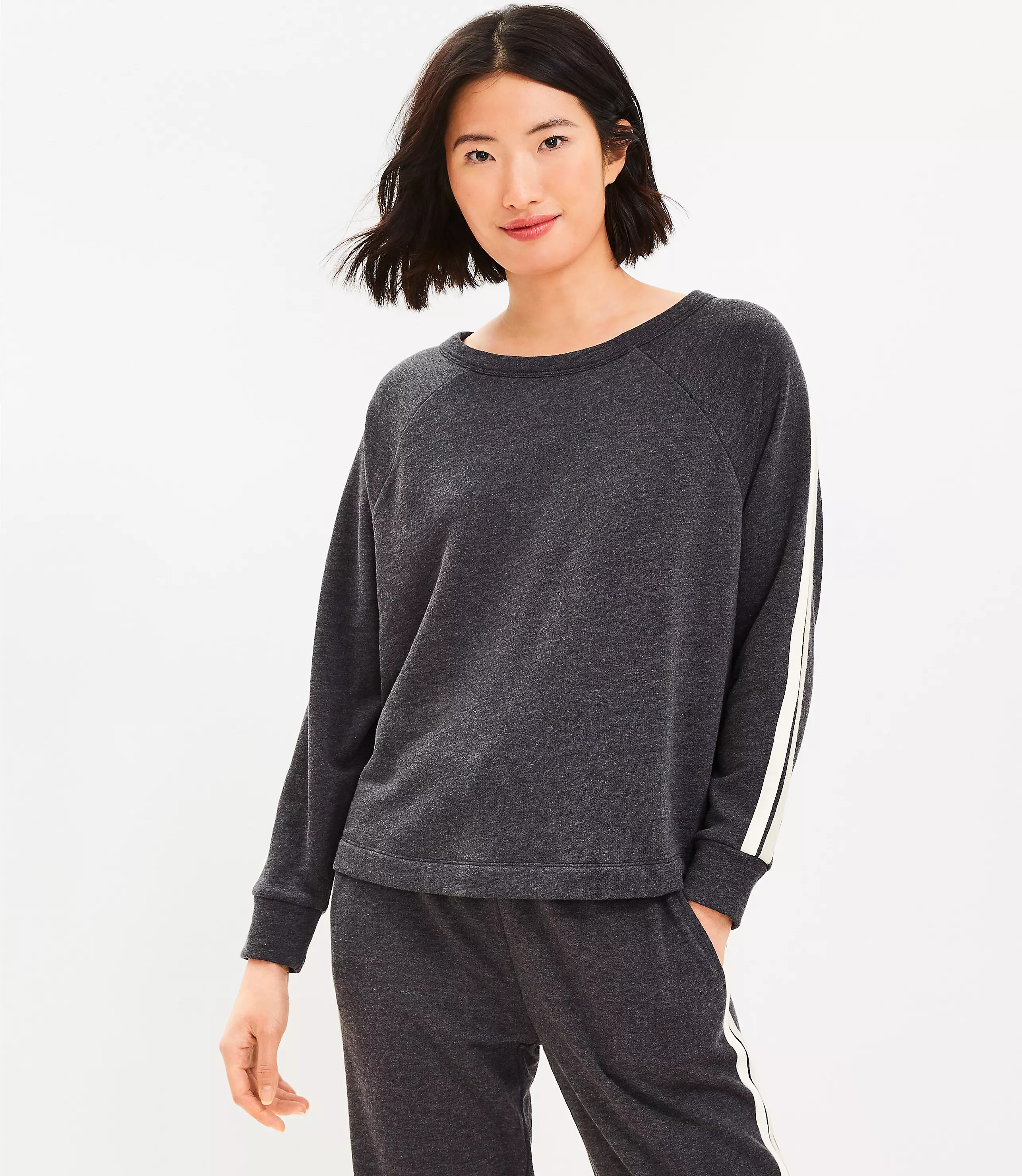 Lou & Grey Striped Sleeve Cozy Cotton Terry Sweatshirt | LOFT