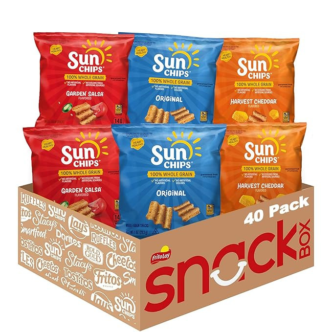 SunChips 100% Whole Grain Chips, Variety Pack, 1 oz Bags, Pack of 40, No Artificial Flavors, Colo... | Amazon (US)