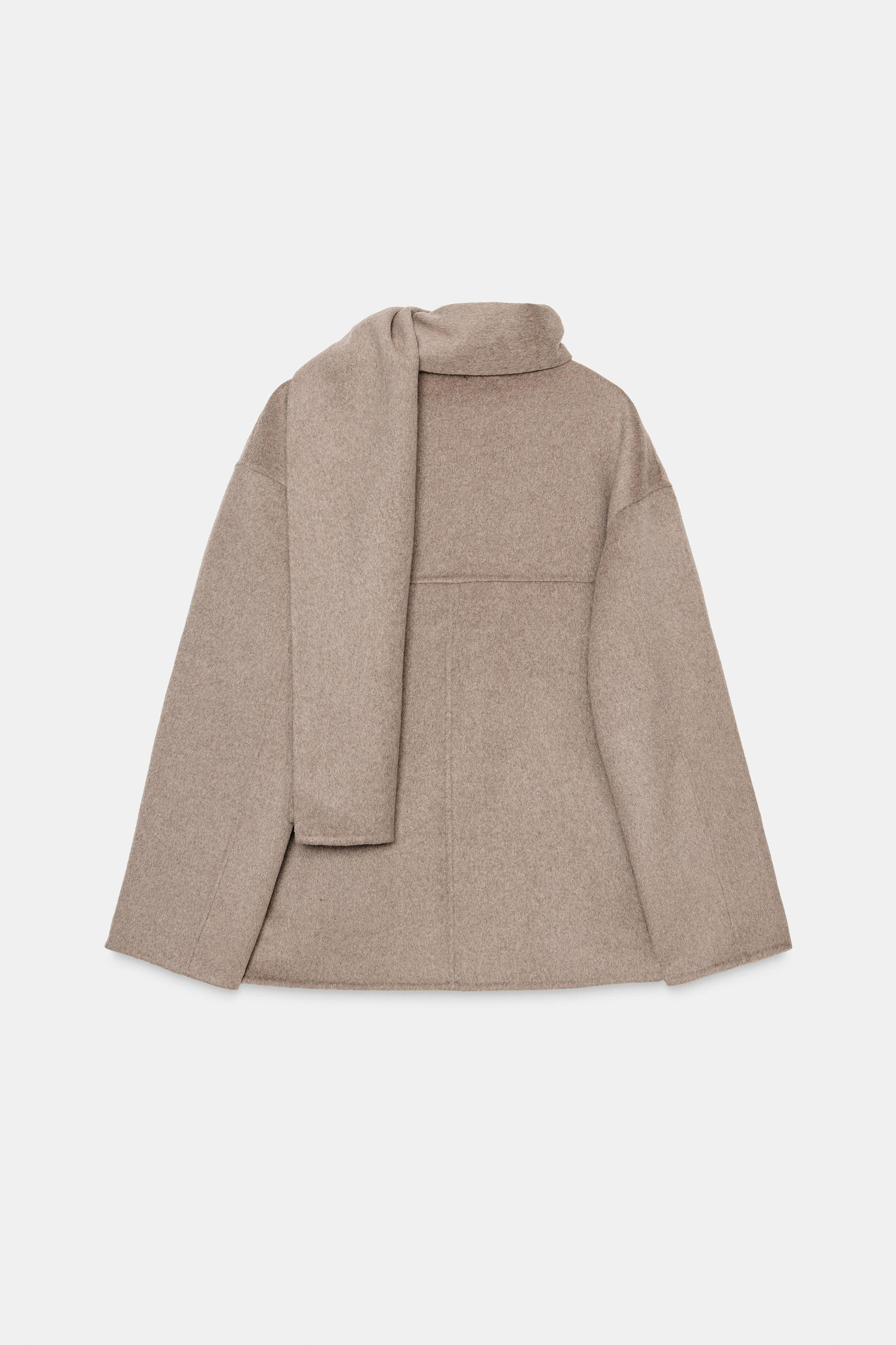 SHORT WOOL COAT WITH SCARF | Zara UK