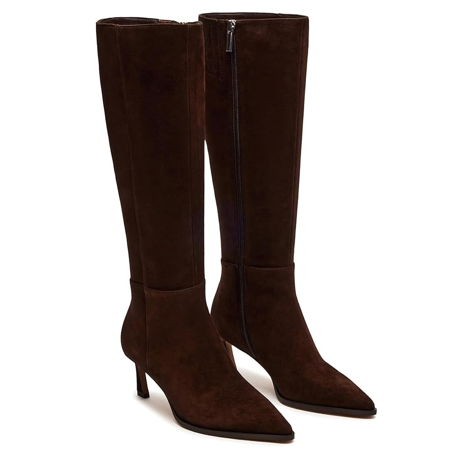 Black Kitten Heel Knee High Boots for Women Pointed Toe Tall Boots Slouch Dressy Stiletto Long Fa... | Amazon (US)