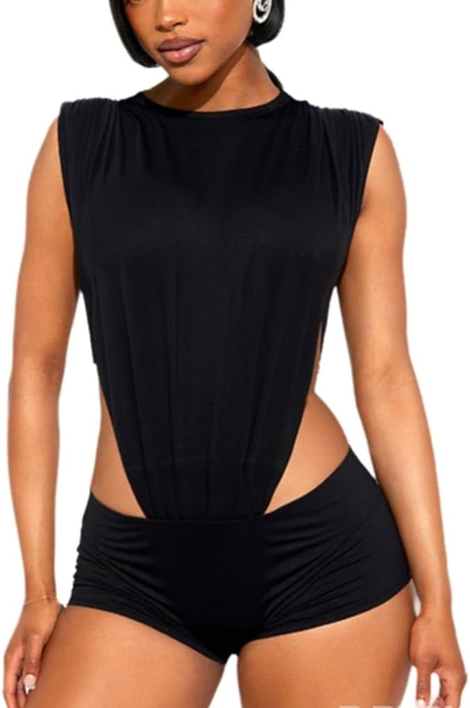 Wuitrie Women 2 Piece Shorts Sets Sexy Cutout Sleeveless Bodysuit and Stretchy Shorts Matching Se... | Amazon (US)