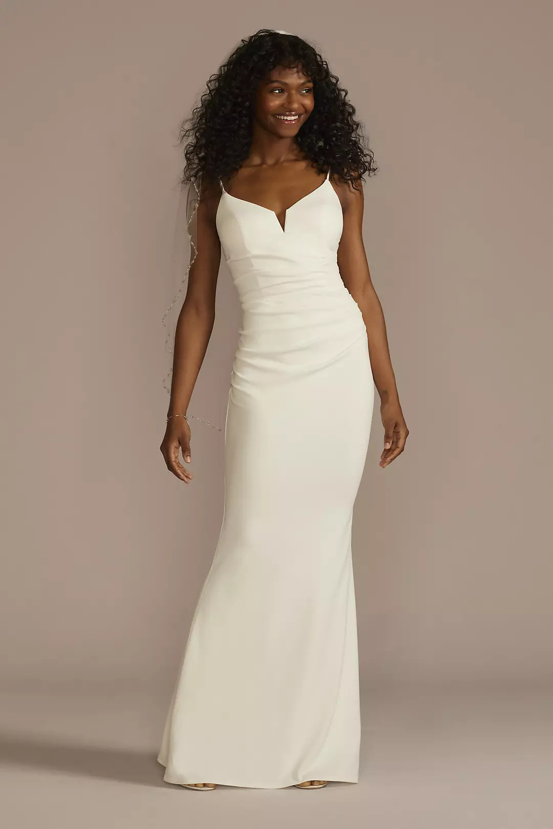 Ruched V-Neck Spaghetti Strap Sheath Wedding Dress | David's Bridal