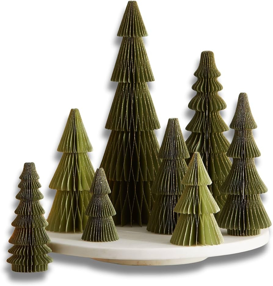 Honeycomb Paper Tree Set of 8 Olive, Christmas Classic Vintage Tabletop Tree, Glitter Gold Edging... | Amazon (US)