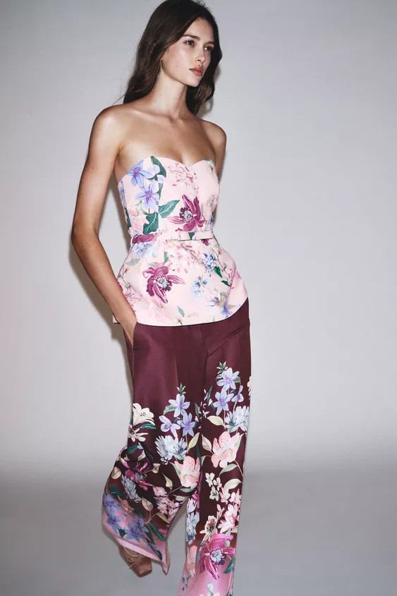 FLORAL PRINT BELTED BUSTIER TOP | Zara US