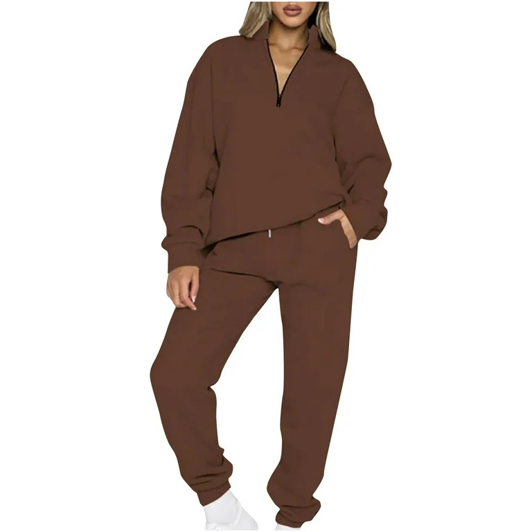 Usmixi Sweatsuits Set for Women Womens Half Zip Pullover Sweatshirt and Jogger Pants Lounge Sets ... | Walmart (US)