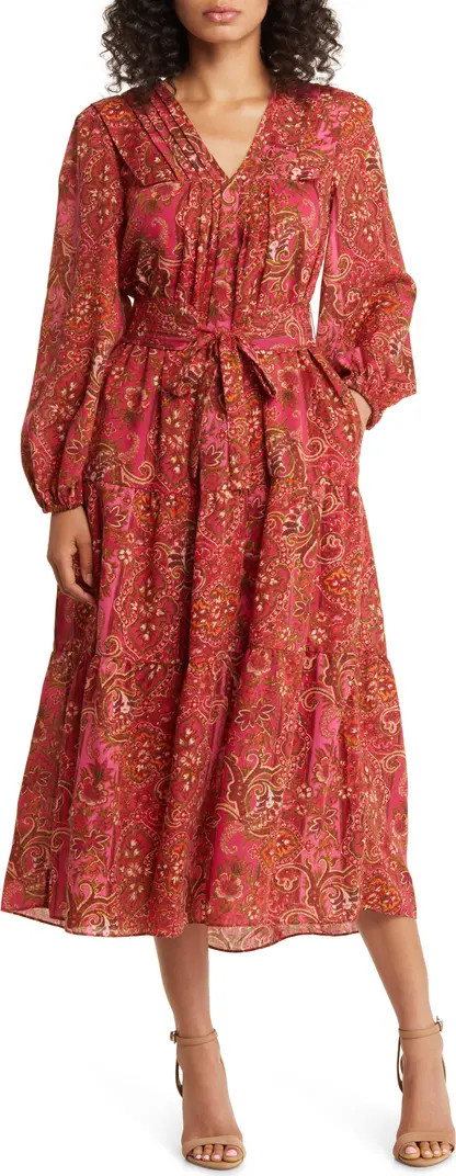 Paisley Long Sleeve Belted Midi Dress | Nordstrom