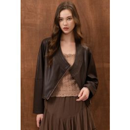 Asymmetric Zip Faux Leather Moto Jacket in Brown for Concert Outings & City Day Trips | Chicwish