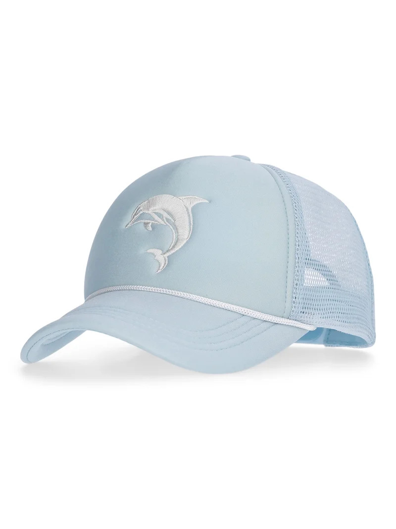 No Boundaries Embroidered Graphic Trucker Hat, Women's, Blue | Walmart (US)