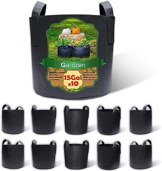 Gardzen 10-Pack 15 Gallon Grow Bags, Aeration Fabric Pots with Handles | Amazon (US)