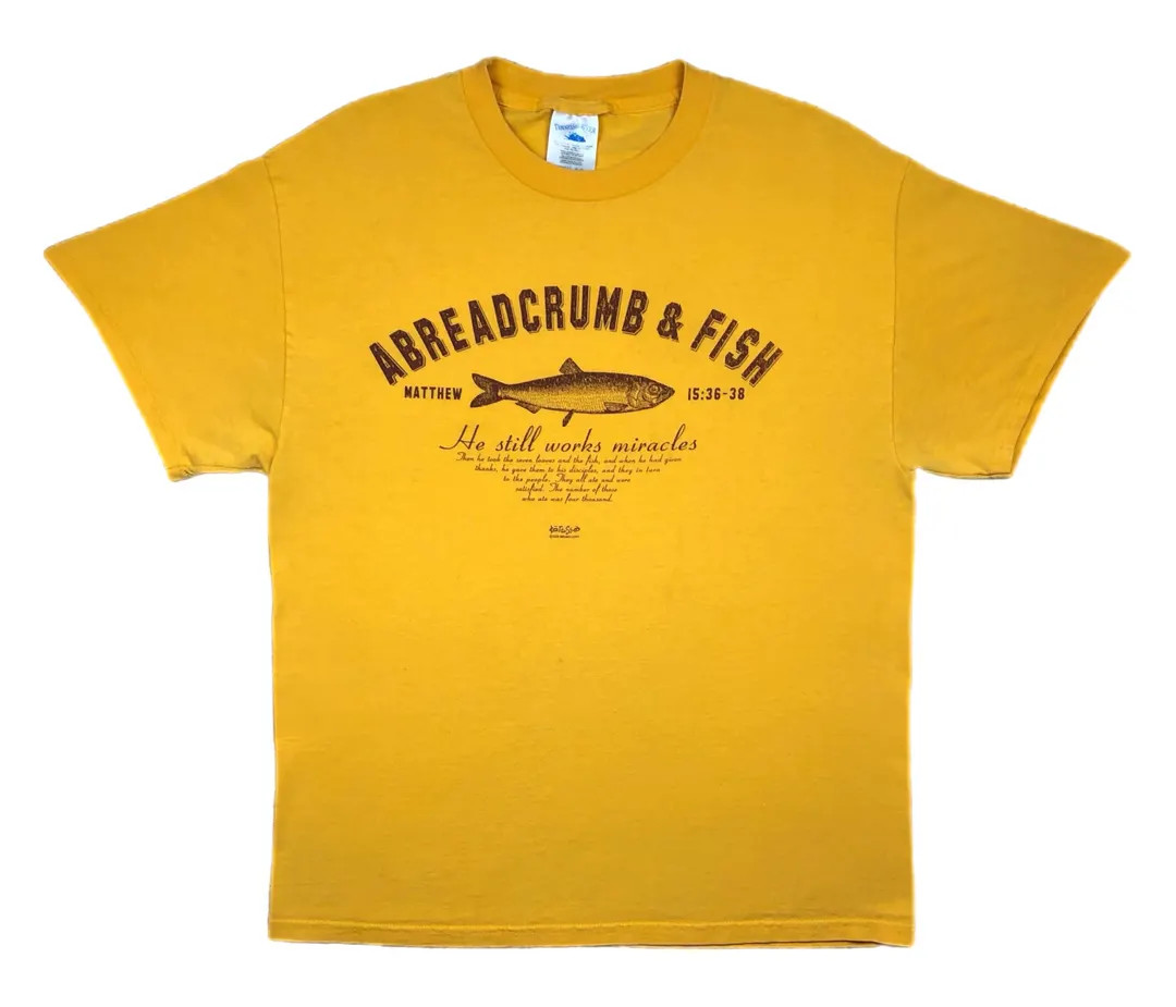 Vintage 90s “Abreadcrumb & Fish” Abercrombie Jesus/God Parody Style Graphic T-Shirt Size Larg... | Etsy (US)