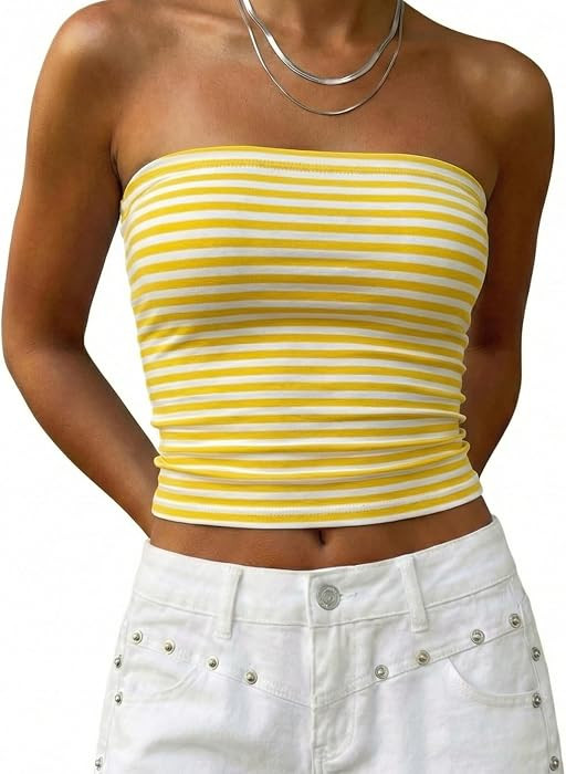 ONLYSTORY Women Strapless Tube Tops Y2K Teen Girl Bandeau Tank Tops | Amazon (US)