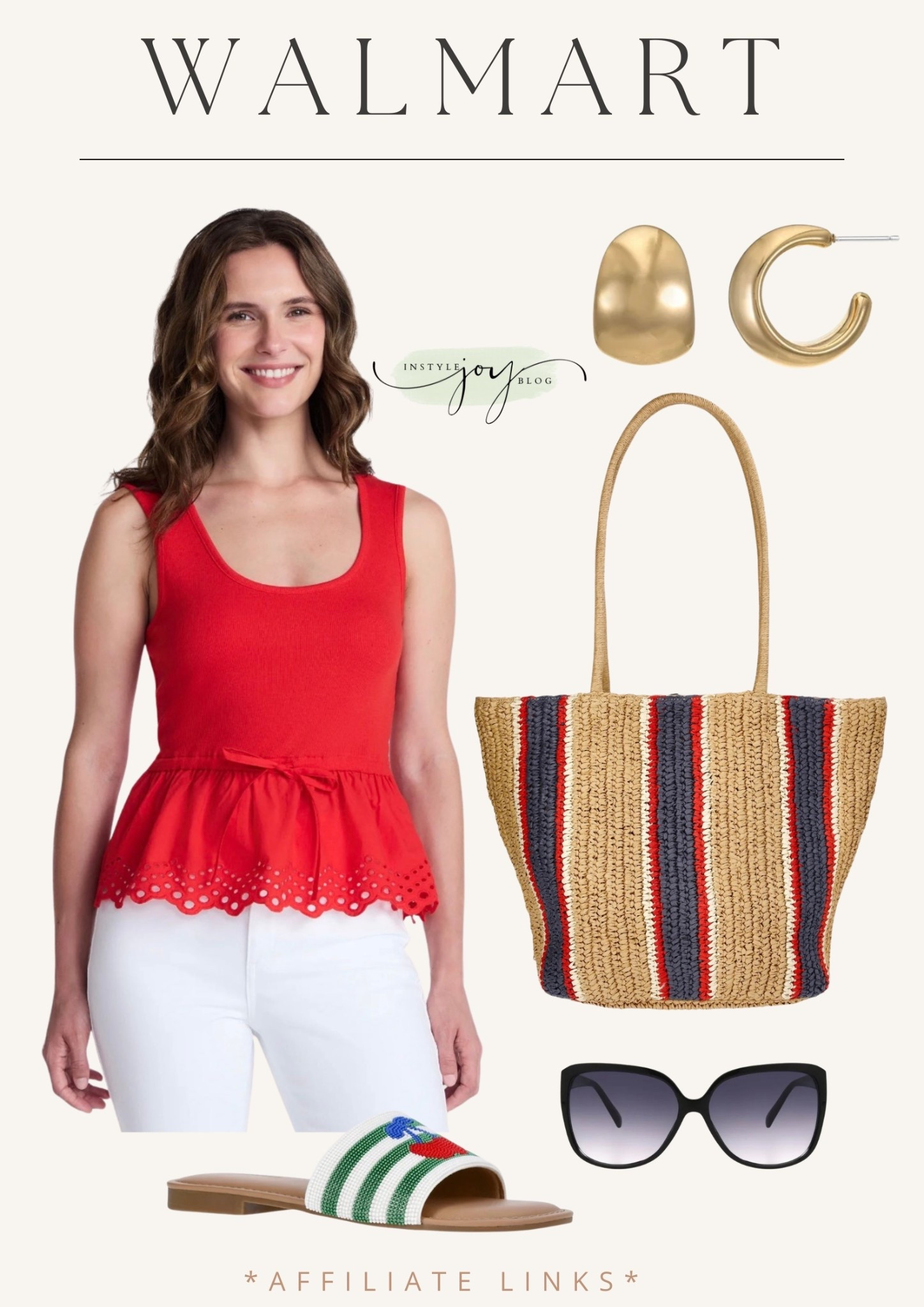 Walmart summer outfit 🌻☀️

Time and Tru Women's Peplum Tank Top with Eyelet Trim, Sizes XS-XXXL / Time and Tru Striped Straw Tote Handbag, Multicolor / No Boundaries Women's Beaded Slide Sandals / 

#LTKTravel #LTKootd #LTKSeasonal