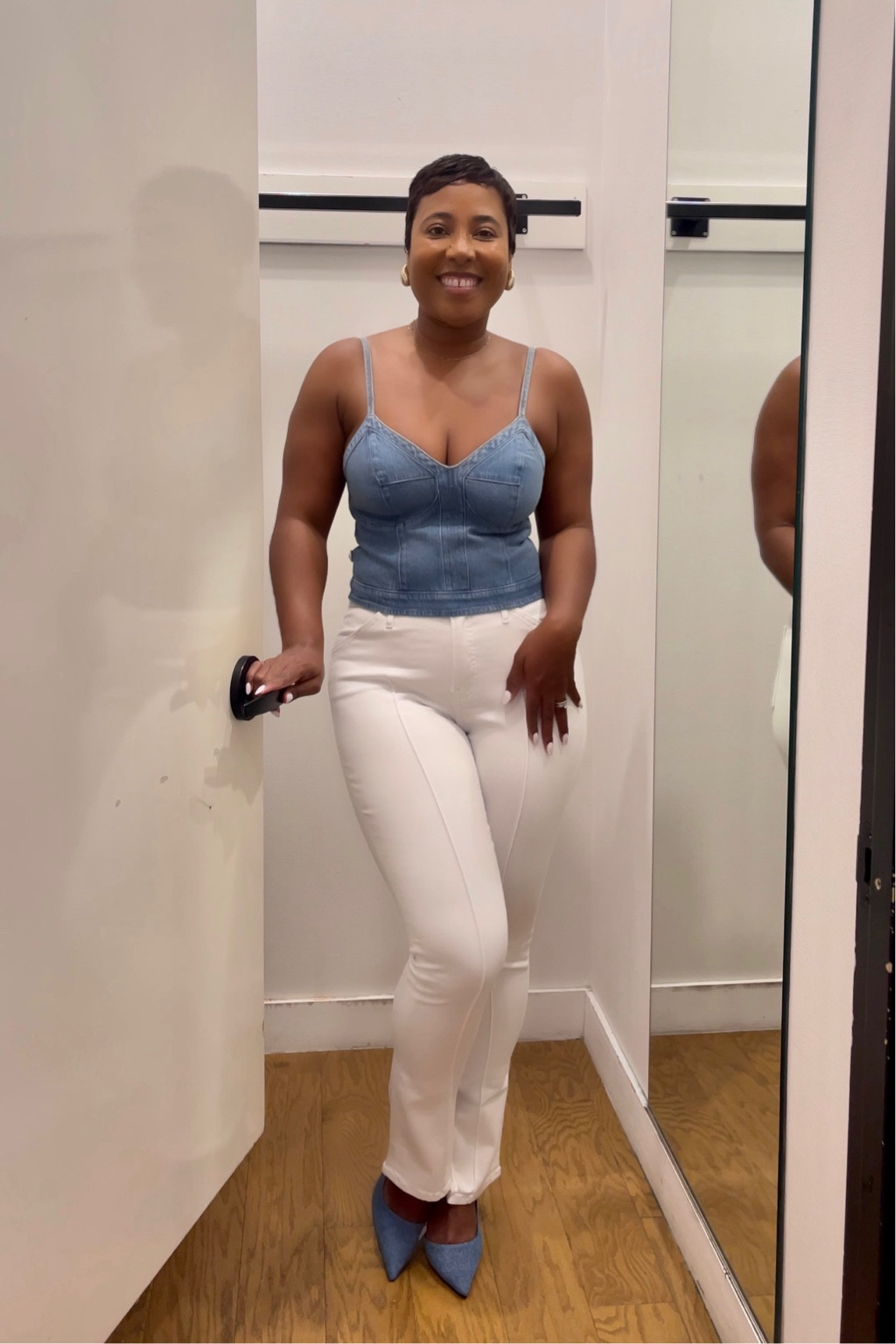 Denim corset
White jeans 
Denim pumps 

Summer outfit
White jeans outfit 
Country concert
Casual outfit 
Blue white outfit 

#LTKSeasonal #LTKFind