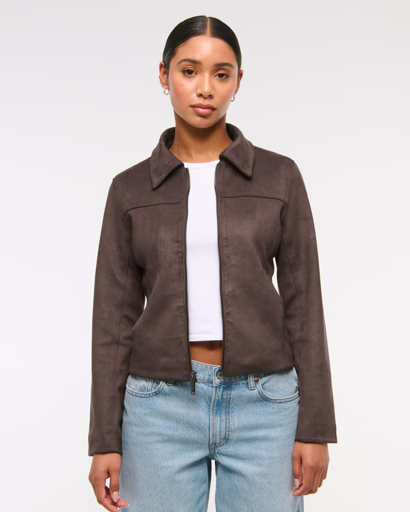 Slim Zip Vegan Suede Jacket | Abercrombie & Fitch (UK)