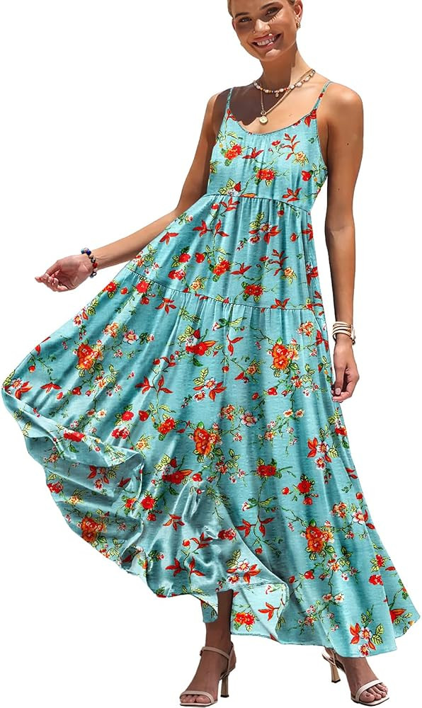 YESNO Summer Bohemian Floral Dresses for Women Spaghetti Straps Maxi Dress Casual Flowy Dresses w... | Amazon (US)