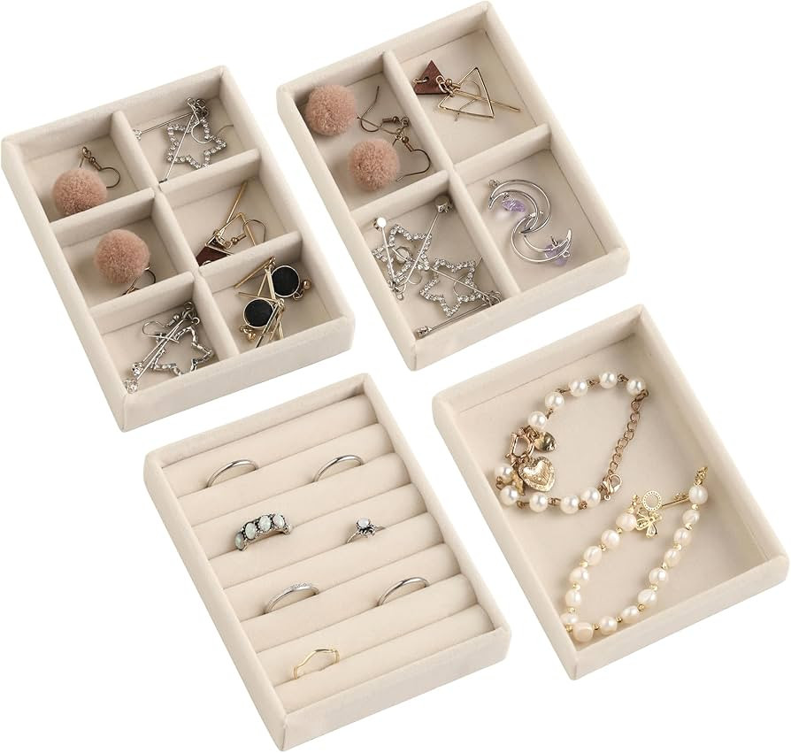 Frebeauty Small Jewelry Tray Set,Stackable Velvet Jewelry Organizer Tray,Mini Jewelry Drawer Orga... | Amazon (US)