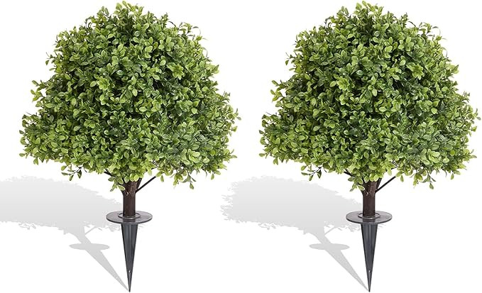 Artificial Boxwood Ball Bush 27" UV Resistant with Ground Spike, Set of 2 - Faux Plants Outdoor T... | Amazon (US)
