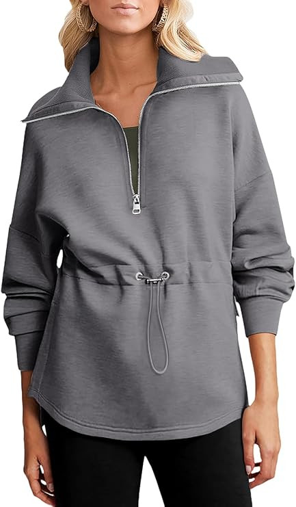Dokotoo Womens Sweatshirt Oversized Half Zip Up Drawstring Waist Long Sleeve Side Slits Soft Casu... | Amazon (US)