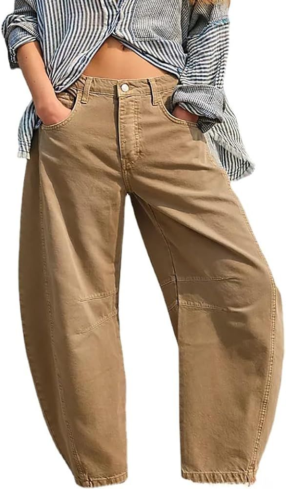 Barrel Jeans Women Mid Rise Barrel Leg Pants, Wide Leg Boyfriend Jeans for Women Retro Denim Bagg... | Amazon (US)