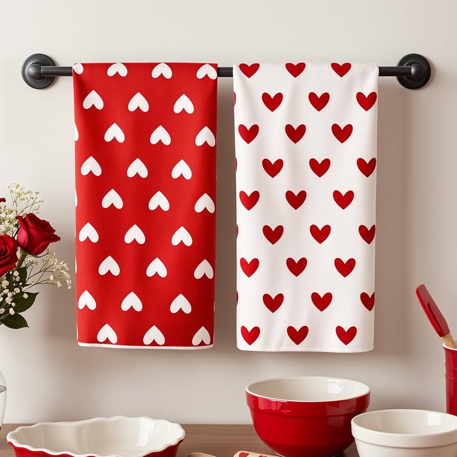 MelonBoat Valentines Day Kitchen Towels, Red Heart Valentines Kitchen Towels, Soft Sweet Valentin... | Amazon (US)