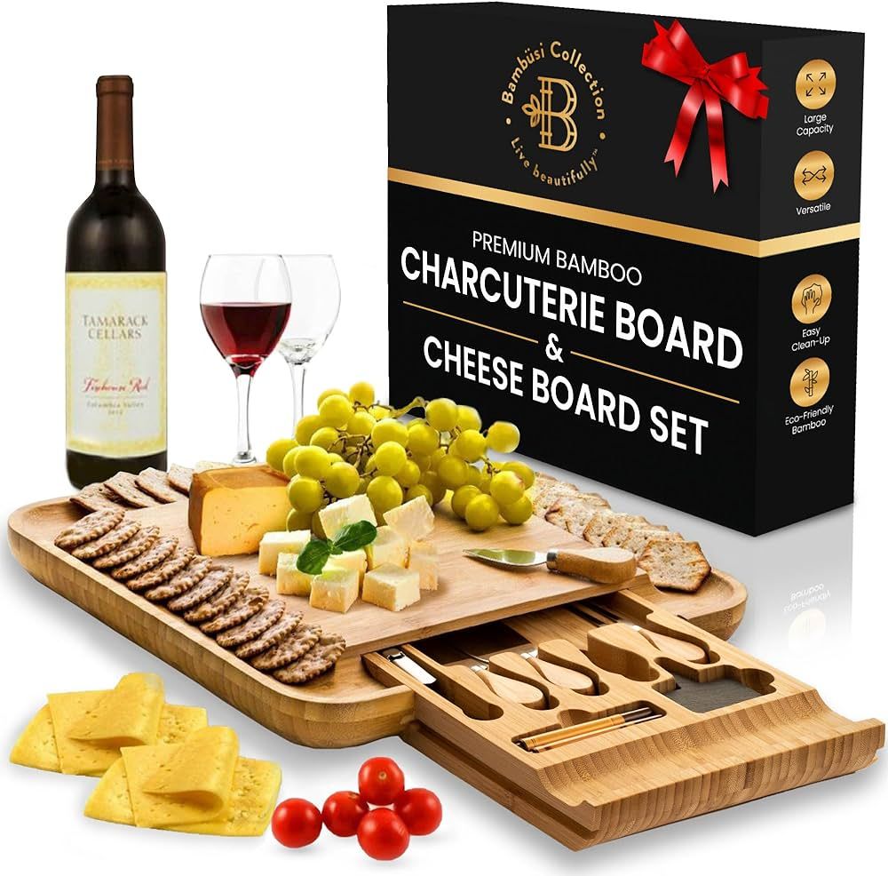 Charcuterie Boards Gift Set - Bamboo Cheese Board Large - Elegant Mothers Day Gifts for Mom - Hou... | Amazon (US)
