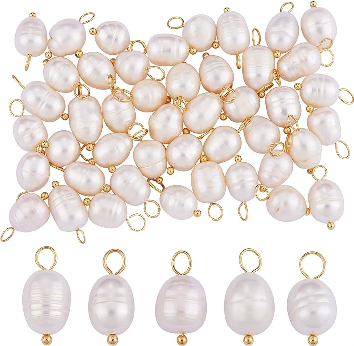 50 Pieces Freshwater Pearl Charm Pendant Smaller Natural Pearl Charm with Brass Loops for Jewelry... | Amazon (US)