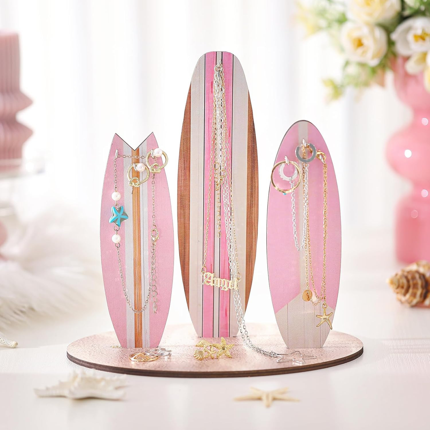 Jewelry Organizer Stand,Preppy Beach Room Decor for Teen Girls,Coastal Room Decor,Surfboard Jewel... | Amazon (US)