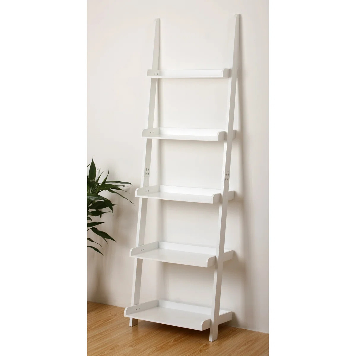Loucks 70" H x 21.63" W 5-Tier Ladder Bookcase with 3 Legs, Leaning Storage Bookshelf, White | Wayfair North America