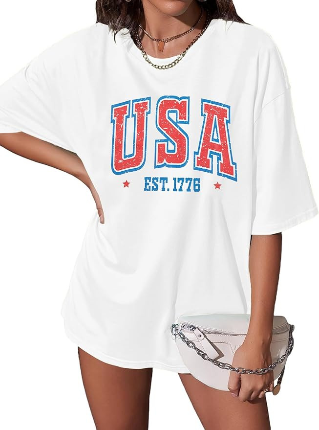 American Flag Shirts for Women: 4th of July Shirt USA 250th Print Tees Patriotic Memorial Day Sho... | Amazon (US)