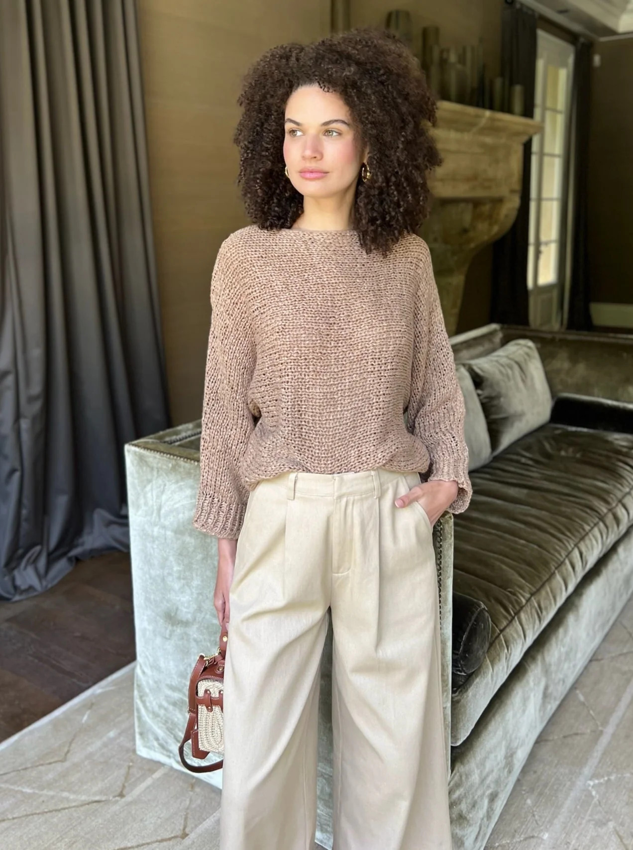 Miley Loose Knit Lightweight Sweater-Taupe | Benaar La