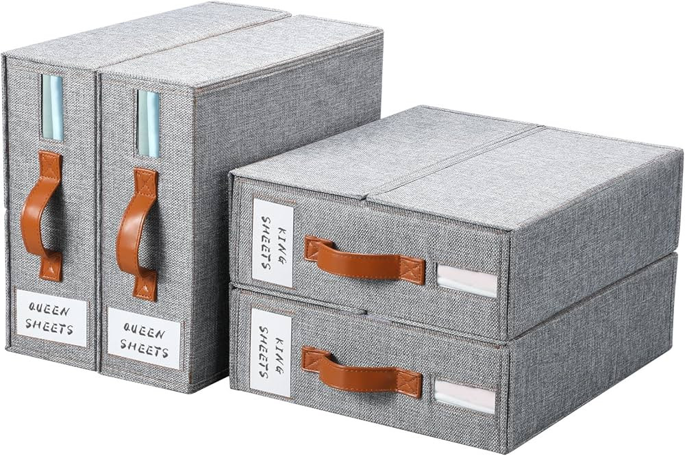 Yecaye 4 Pack Bed Sheet Organizer, Foldable Linen Closet Organizers and Storage, Sheets Set Organ... | Amazon (US)