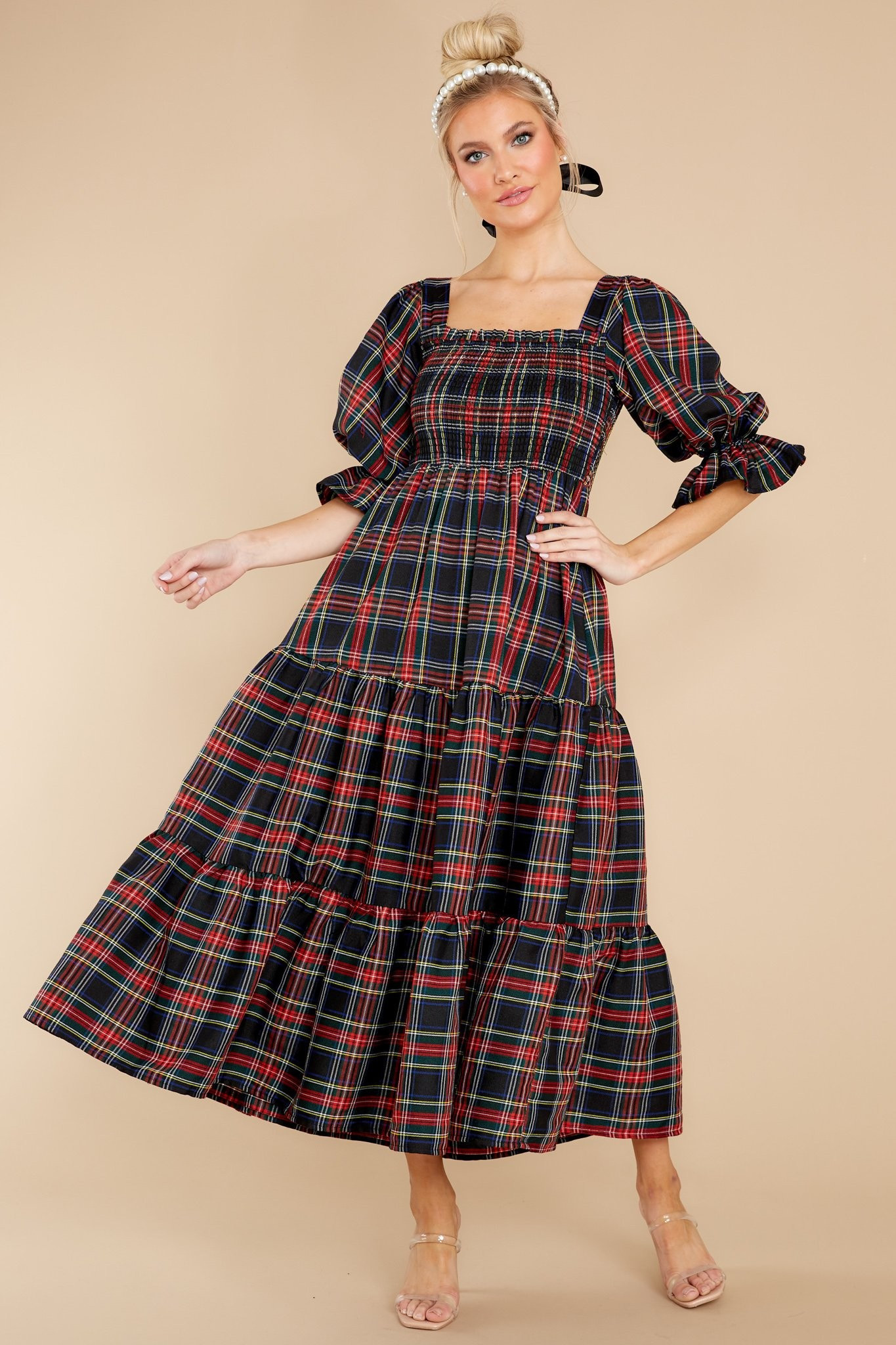 A Silent Wish Black Multi Plaid Maxi Dress | Red Dress 