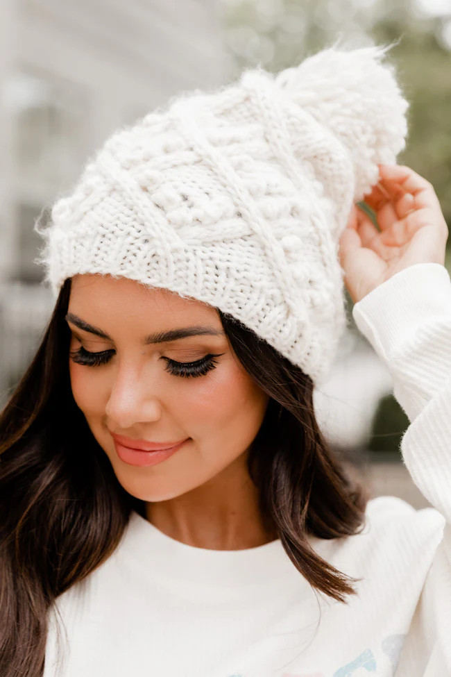 Stumble Head First White Pom Pom Beanie | Pink Lily