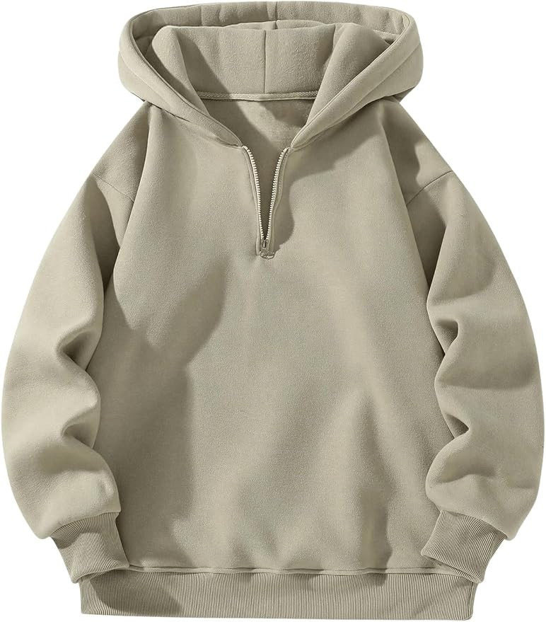 Verdusa Men's Quarter Zip Pullover Hoodies Long Sleeve Drop Shoulder Sweatshirt Casual Pullover 2... | Amazon (US)