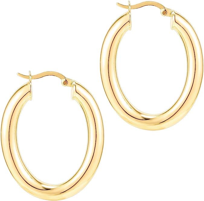 PAVOI 14K Gold Plated Sterling Silver Post Monet Oval Chunky Lightweight Hoop Earrings for Women | Amazon (US)