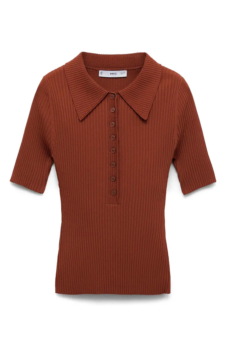 MANGO Rib Short Sleeve Polo Sweater | Nordstrom | Nordstrom