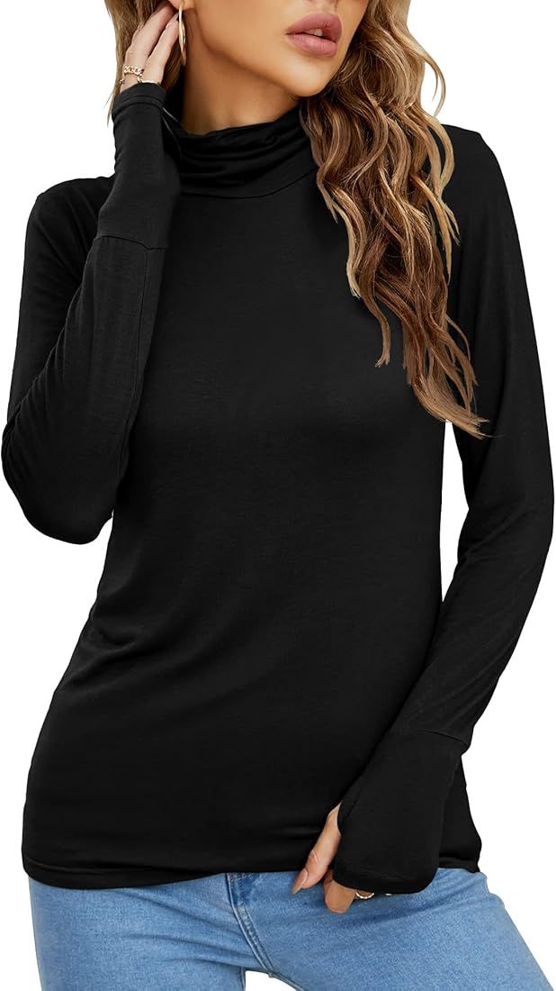 LUYAA Women's Long Sleeve Turtleneck Lightweight Slim Active T Shirts Thumb Holes for Fall Spring... | Amazon (US)