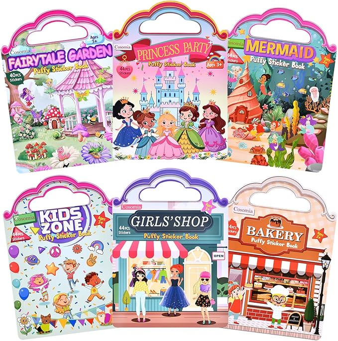 6 Set (260pcs) Puffy Sticker Books Activity for Girls, Fairytale Garden, Princess Party, Mermaid,... | Amazon (US)