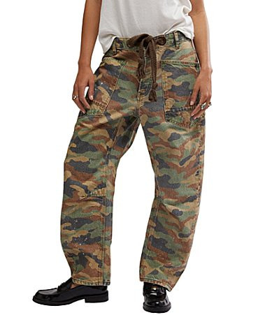Free People We The Free Moxie Denim Camo Print Low Rise Slouchy Barrel Jeans - 29 | Dillard's