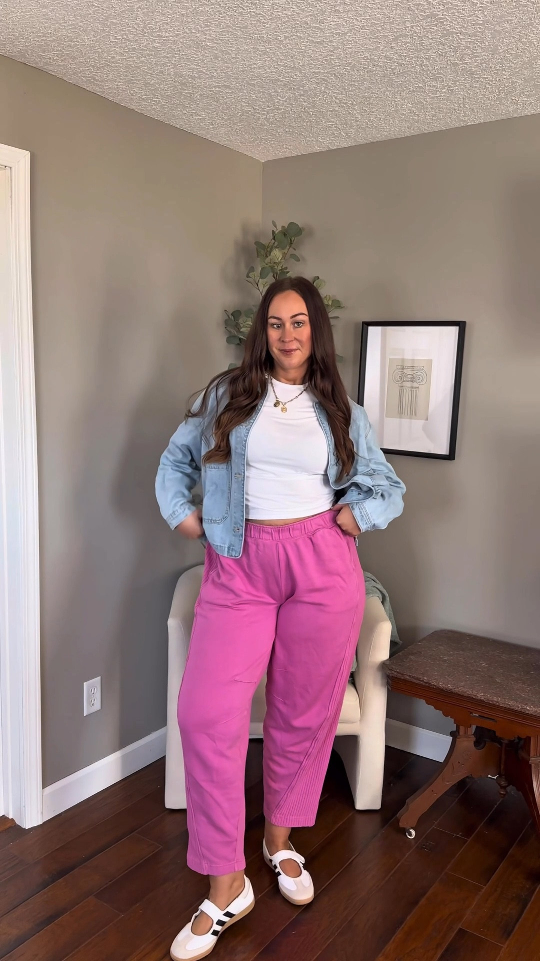 Comfy ootd - 
Aerie barrel sweatpants - large long
Aerie smoothez cotton Tshirt - large
Old Navy denim jacket - large
Adidas Mary Jane sneaker - size Dow 1/2 size

Comfy mom style
Spring outfits
Casual outfit ideas
Everyday mom outfits 

#LTKMidsize #LTKmomlife #LTKootd