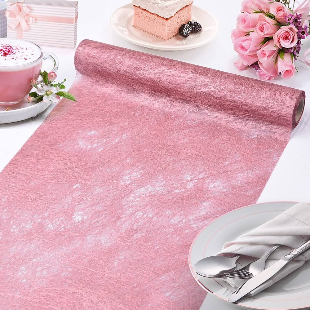 Pink Paper Table Runner Roll, 12'' x33 Ft Rose Gold Sequin Metallic Glitter Table Runner Fabric M... | Amazon (US)